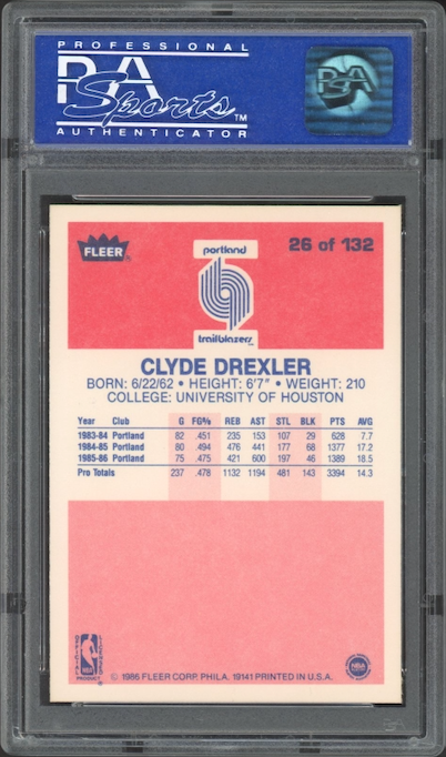 1986 Fleer #26 Clyde Drexler PSA 9
