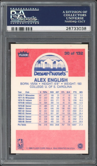 1986 Fleer #30 Alex English PSA 9