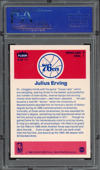 1986 Fleer Sticker #5 Julius Erving PSA 9