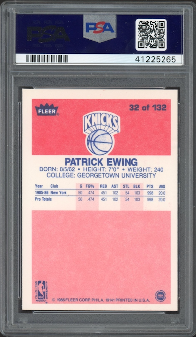 1986 Fleer #32 Patrick Ewing PSA 9