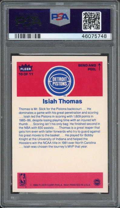 1986 Fleer Sticker #10 Isiah Thomas PSA 9