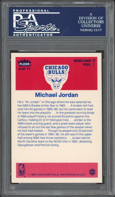 1986 Fleer Sticker #8 Michael Jordan PSA 9