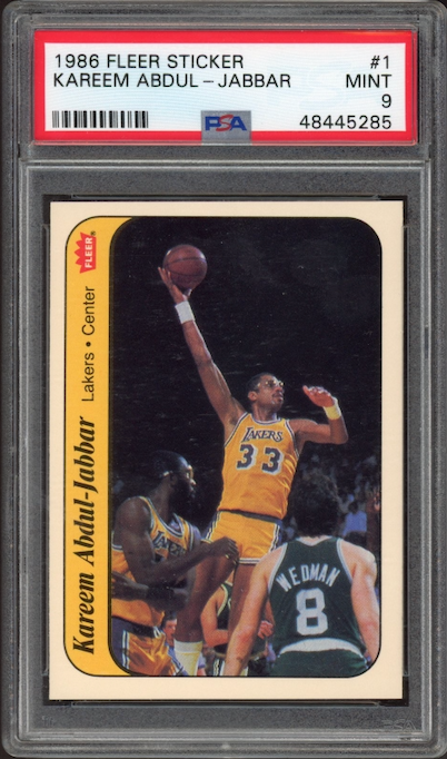 1986 Fleer Sticker #1 Kareem Abdul-Jabbar PSA 9