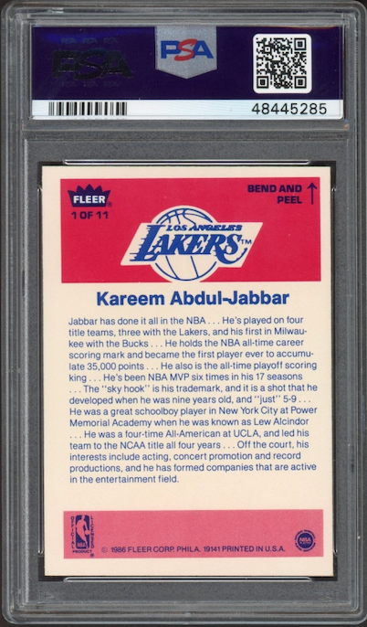 1986 Fleer Sticker #1 Kareem Abdul-Jabbar PSA 9