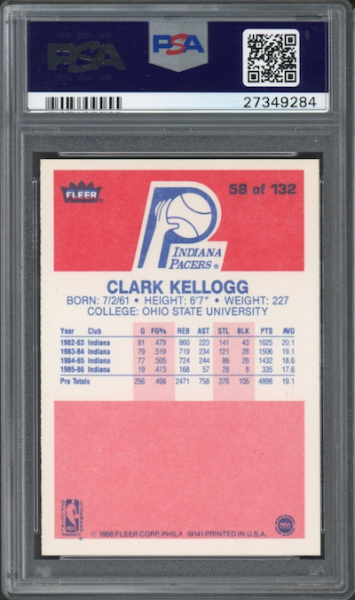 1986 Fleer #58 Clark Kellogg PSA 9