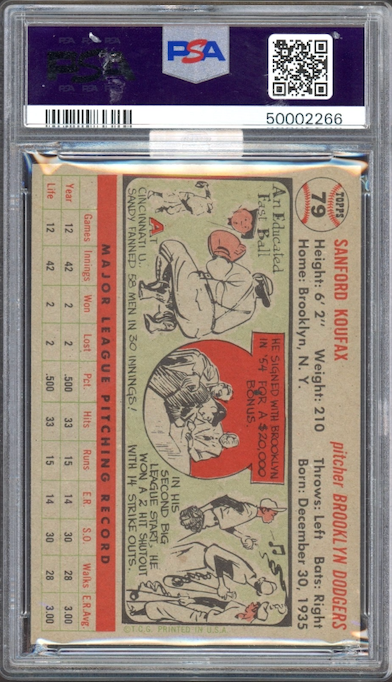 1956 Topps #79 Sandy Koufax Gray Back PSA MINT 9 (MBA Gold)