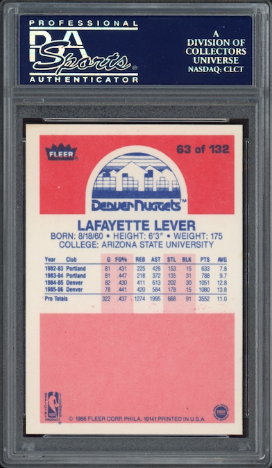 1986 Fleer #63 Lafayette Lever PSA 9