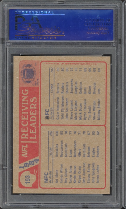 1985 Topps #193 Receiving Leaders O. Newsome/A. Monk PSA 9