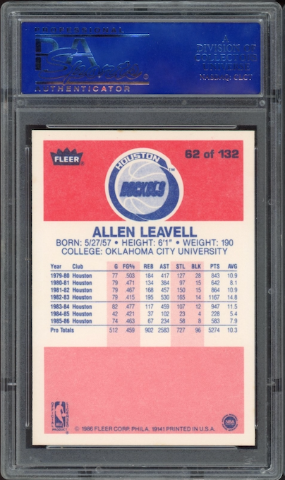 1986 Fleer #62 Allen Leavell PSA 9