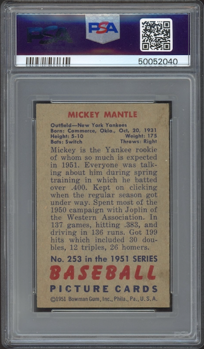 1951 Bowman #253 Mickey Mantle ROOKIE PSA NM-MT 8