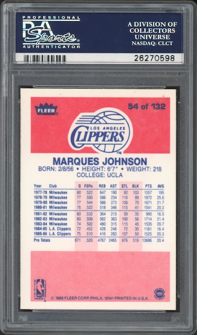 1986 Fleer #54 Marques Johnson PSA 9