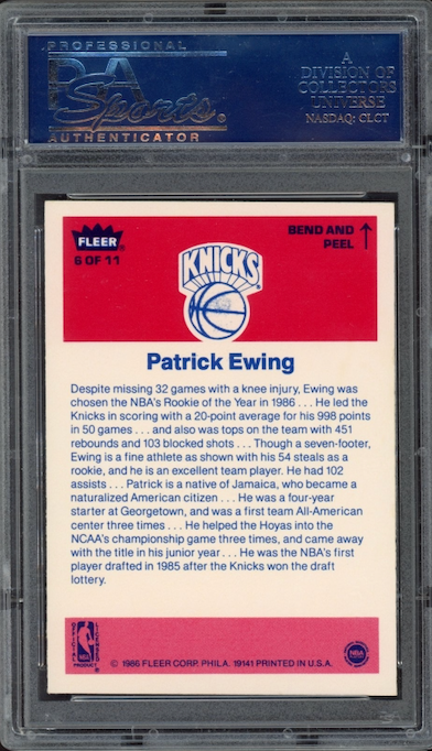 1986 Fleer Sticker #6 Patrick Ewing PSA 9