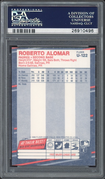 1988 Fleer Update #U-122 Roberto Alomar PSA 10