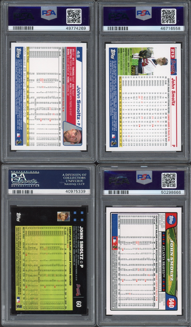 Lot of 4 PSA 10 Mid-2000s HOF John Smoltz Cards