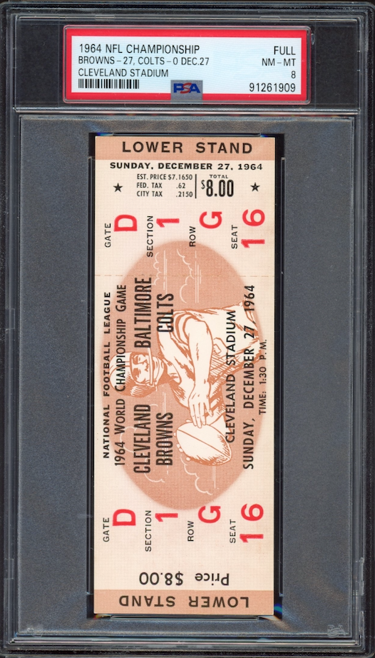 1964 NFL Championship Full Ticket PSA 8