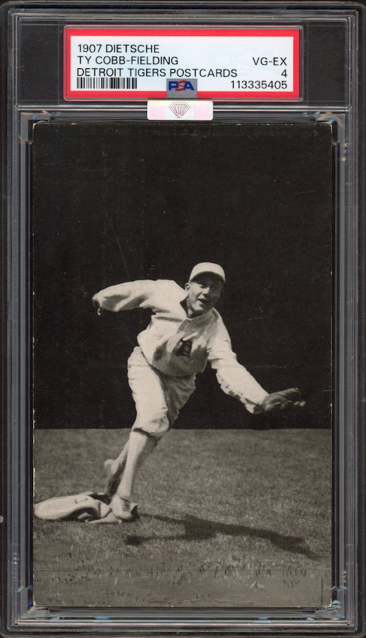 1907 Dietsche Detroit Tigers Postcards Ty Cobb ROOKIE Fielding PSA VG-EX 4 (MBA Silver)