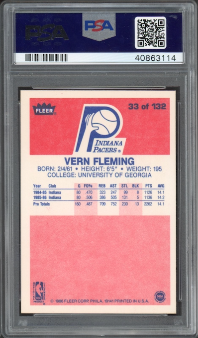 1986 Fleer #33 Vern Fleming PSA 9