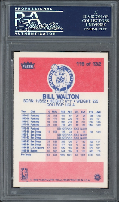 1986 Fleer #119 Bill Walton PSA 9