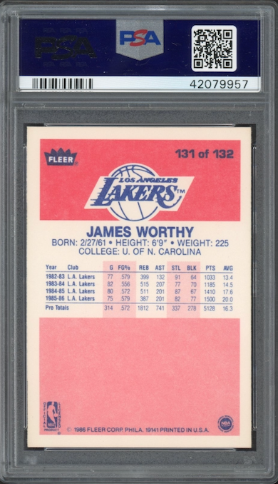 1986 Fleer #131 James Worthy PSA 9
