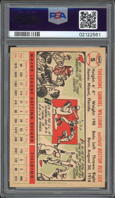 1956 Topps #5 Ted Williams White Back PSA NM-MT 8