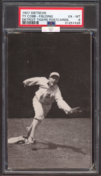 1907 Dietsche Detroit Tigers Postcards Ty Cobb ROOKIE Fielding PSA EX-MT 6 (MBA Silver)