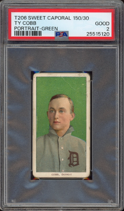 1909-11 T206 Sweet Caporal 150/30 Ty Cobb Portrait - Green PSA GOOD 2
