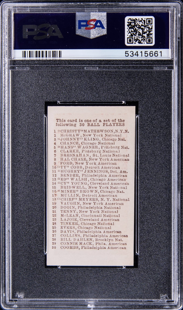 1910 E98 Set of 30 Red Eddie Collins PSA MINT 9