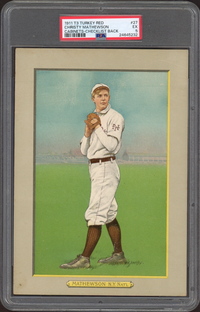 1911 T3 Turkey Red #27 Christy Mathewson Cabinets-Checklist Back PSA EX 5