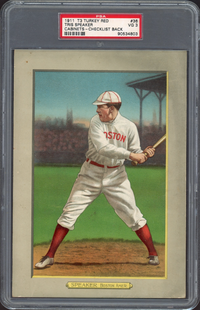 1911 T3 Turkey Red #36 Tris Speaker Cabinets-Checklist Back PSA VG 3