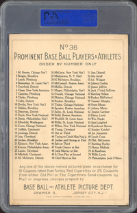 1911 T3 Turkey Red #36 Tris Speaker Cabinets-Checklist Back PSA VG 3