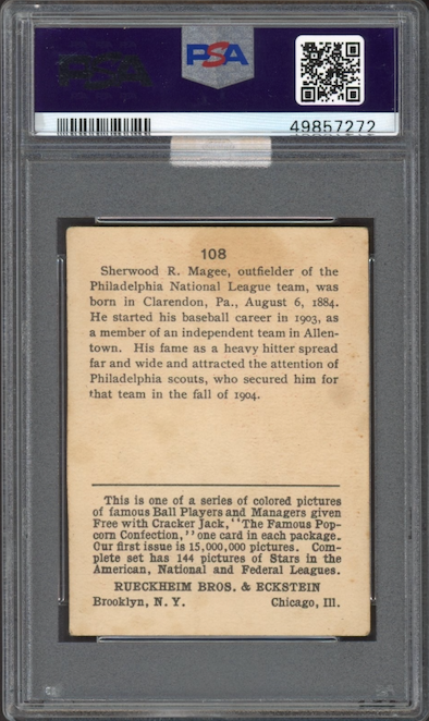 1914 Cracker Jack #108 Sherwood R. Magee PSA VG 3