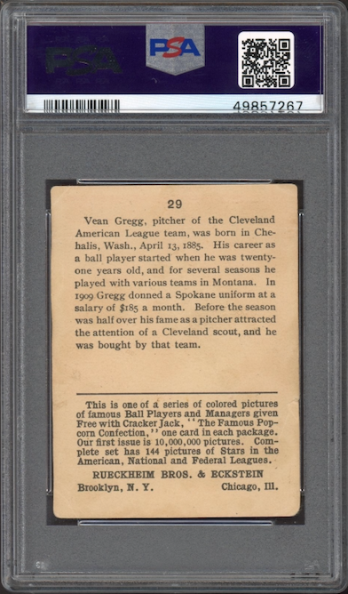 1914 Cracker Jack #29 Vean Gregg PSA GOOD 2