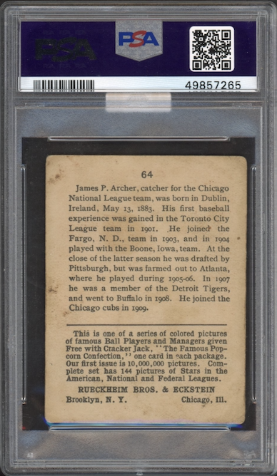 1914 Cracker Jack #64 Jimmy Archer PSA GOOD 2