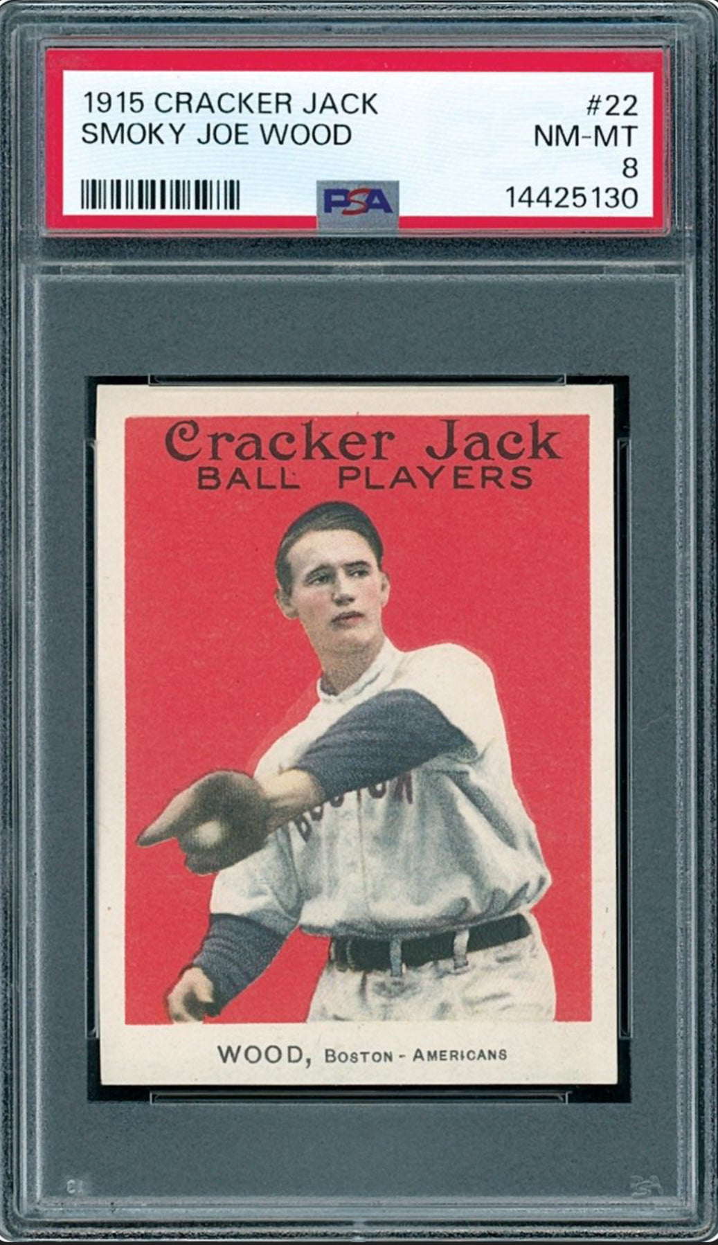 1915 Cracker Jack #22 Smoky Joe Wood PSA 8