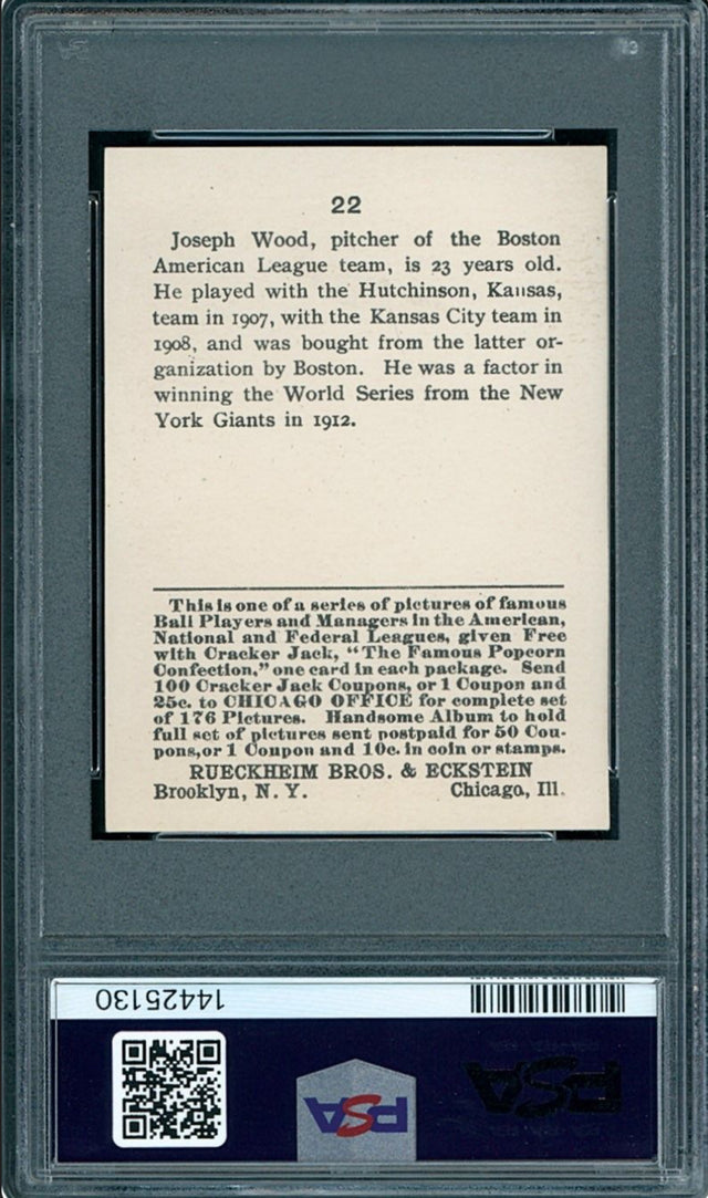 1915 Cracker Jack #22 Smoky Joe Wood PSA NM-MT 8