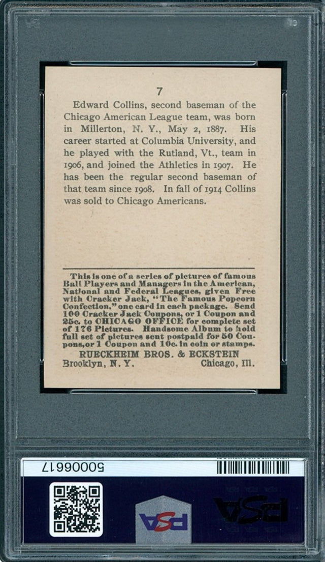 1915 Cracker Jack #7 Eddie Collins PSA 8