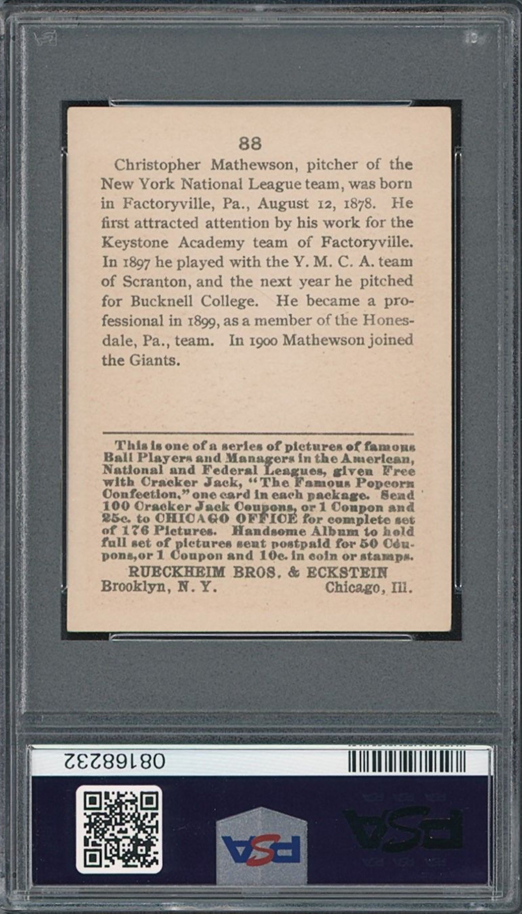 1915 Cracker Jack  #88 Christy Mathewson PSA 7