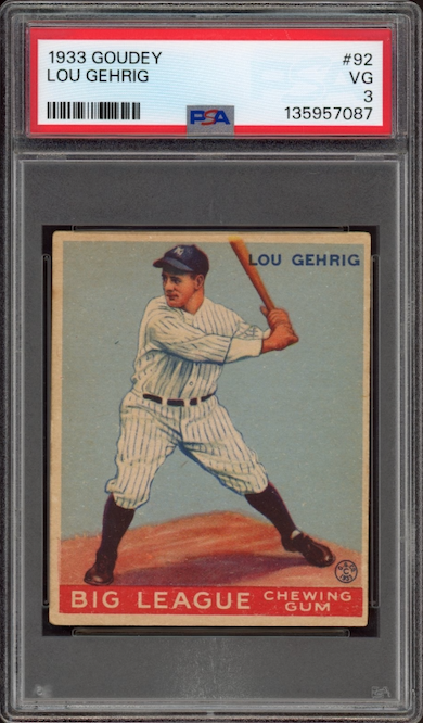 1933 Goudey #92 Lou Gehrig PSA VG 3