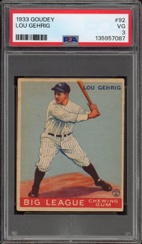 1933 Goudey #92 Lou Gehrig PSA VG 3