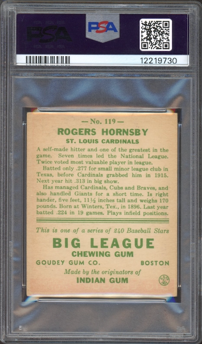 1933 Goudey #119 Rogers Hornsby PSA EX-MT 6
