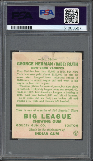 1933 Goudey #144 Babe Ruth PSA PR 1