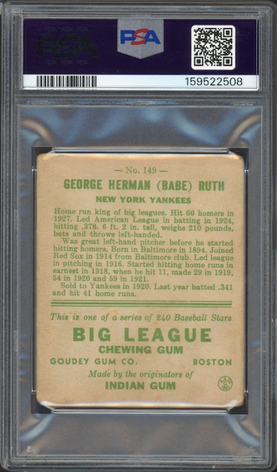 1933 Goudey #149 Babe Ruth PSA FR 1.5