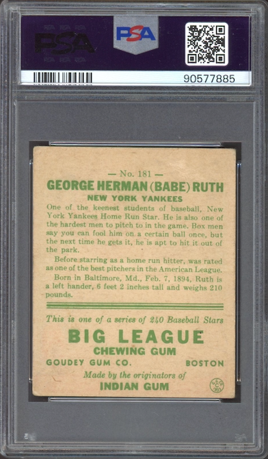 1933 Goudey #181 Babe Ruth PSA EX 5