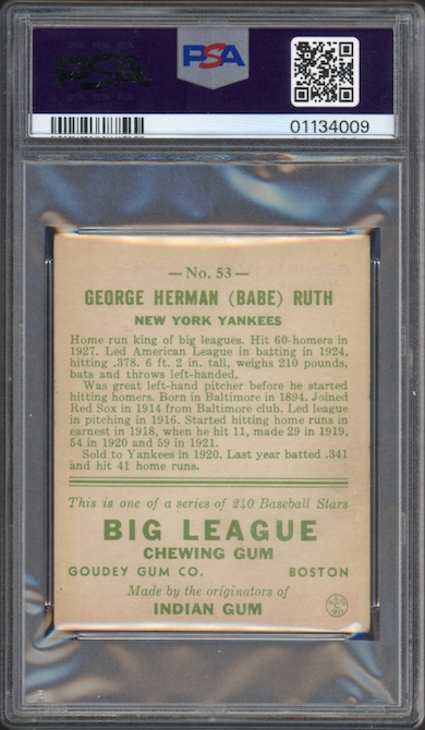 1933 Goudey #53 Babe Ruth PSA EX 5
