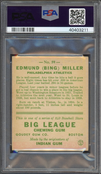 1933 Goudey #59 Bing Miller PSA NM-MT 8