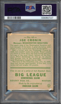 1933 Goudey #63 Joe Cronin PSA NM-MT 8