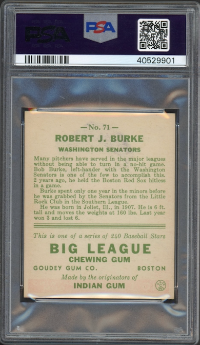 1933 Goudey #71 Robert J. Burke PSA NM-MT 8