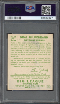 1934 Goudey #38 Oral Hildebrand PSA NM-MT 8
