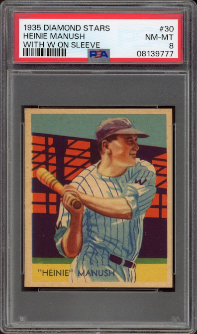 1935 Diamond Stars #30 Heinie Manush With W On Sleeve PSA NM-MT 8