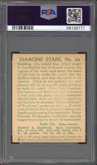 1935 Diamond Stars #30 Heinie Manush With W On Sleeve PSA NM-MT 8